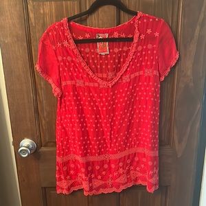 Johnny Was red silk top
